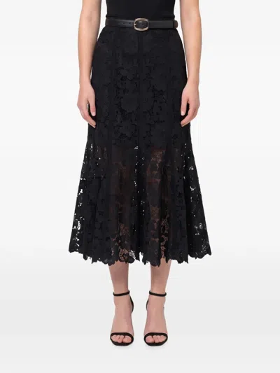 Self-portrait Lace Midi Skirt High Waist A Line In Black