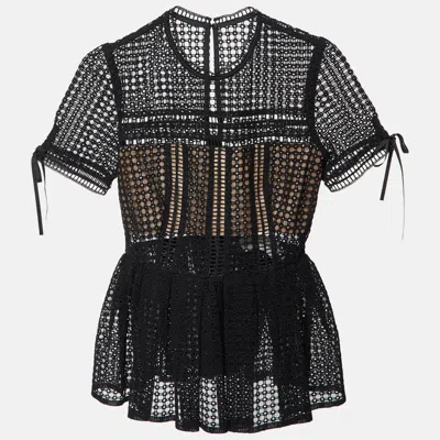 Pre-owned Self-portrait Black Lace Peplum Top S