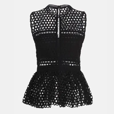 Pre-owned Self-portrait Black Lace Sheer Guipure Peplum Top L