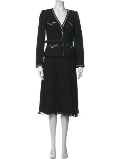 Pre-owned Self-portrait Black Metallic Bouclé And Chiffon Midi Length Dress