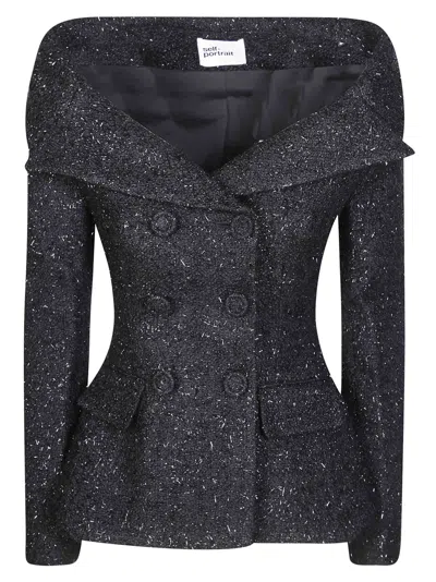 Self-portrait Black Metallic Boucle Peplum Blazer