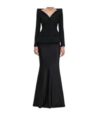 Self-portrait Metallic Boucle Satin Tailored Maxi Dress In Black