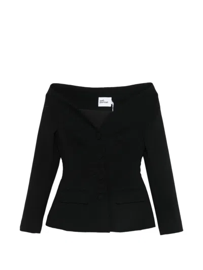 Self-portrait Black Off-shoulder Fitted Jacket