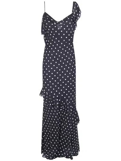 Self-portrait Black Polka Dot Georgette Maxi Dress In Pink