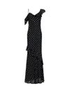 Self-portrait Long Dress Black Polka Dot With V-neck In Black Georgette For Women In Black