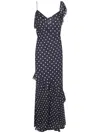 Self-portrait Long Dress Black Polka Dot With V-neck In Black Georgette For Women In Multi