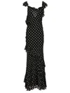Self-portrait Long Dress Black Polka Dot With V-neck In Black Georgette For Women In Black