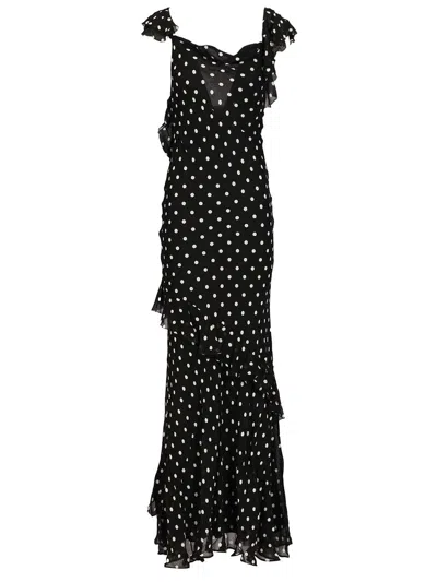 Self-portrait Black Polka Dot Georgette Maxi Dress Dresses Black