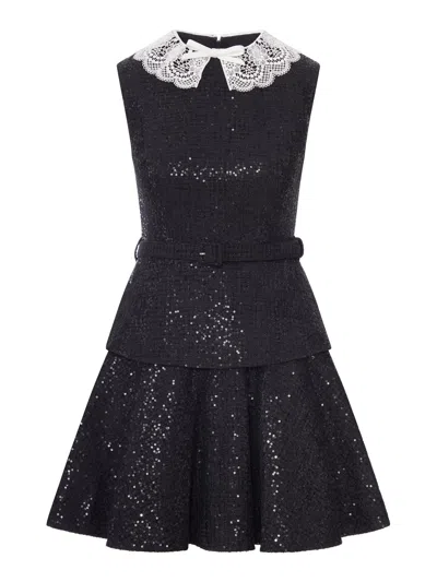 Self-portrait Black Sequin Boucle Mini Dress