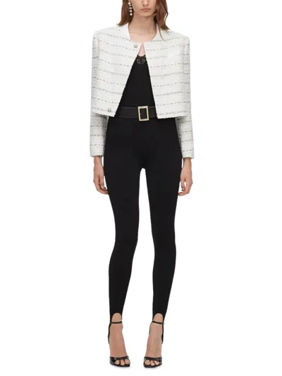 Self-portrait Black Stirrup Knit Leggings In White