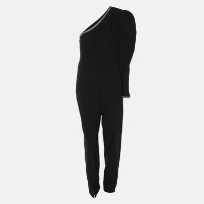 Self-portrait Black Stretch Crepe Crystal Embellished One Shoulder Jumpsuit
