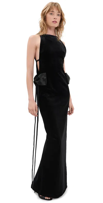 Self-portrait Bow-detailed Embellished Velvet Maxi Dress In Black