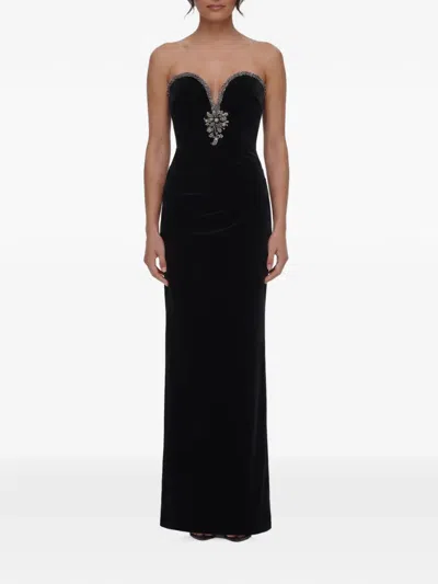 Self-portrait Crystal-embellished Velvet Maxi Dress In Black