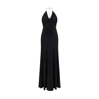 Self-portrait Halterneck Open-back Ruched Maxi Dress In Black