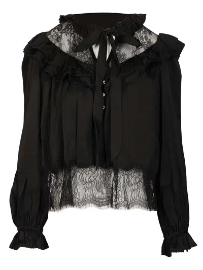 Self-portrait Black Viscose Lace Blouse Shirts Black