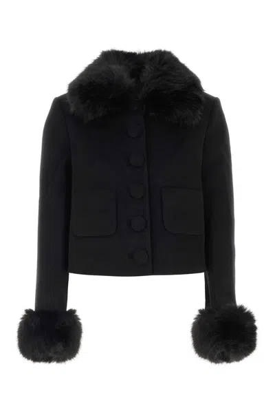 Self-portrait Black Wool Blend Mini Jacket In Animal Print
