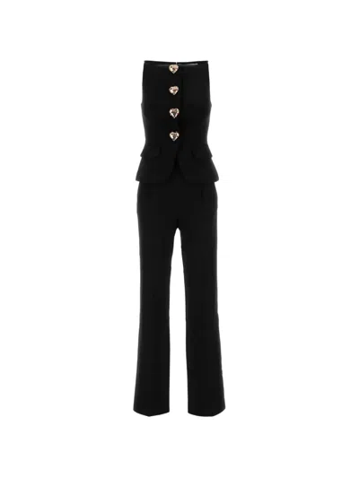 Self-portrait Strapless Wool Jumpsuit Peplum Tailored Trousers In Black