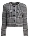 Self-portrait Houndstooth Embellished Trim Cropped Jacket In Gray