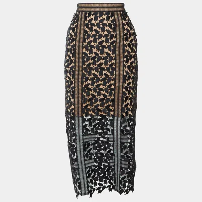 Self-portrait Black/beige Arabella Guipure Lace Midi Skirt