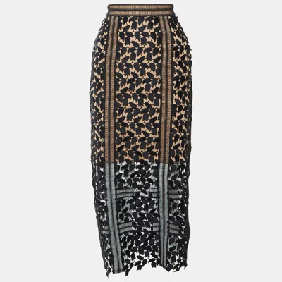 Pre-owned Self-portrait Black/beige Arabella Guipure Lace Midi Skirt S