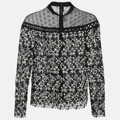 Self-portrait Black/white Floral Lace Blouse In Multi