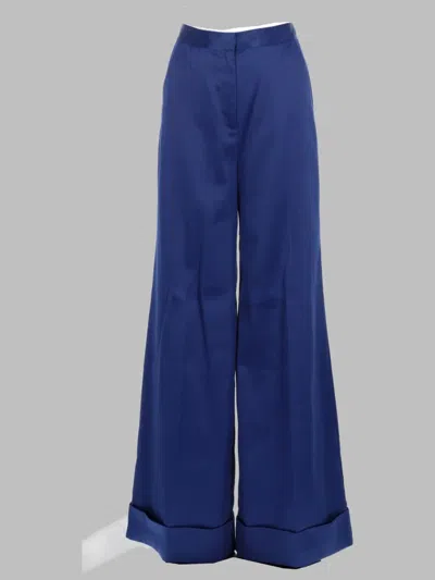 Self-portrait Wide-leg Satin Trousers In Blue