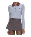 Self-portrait Knit Top Contrasting Collar Front Pockets In Blue