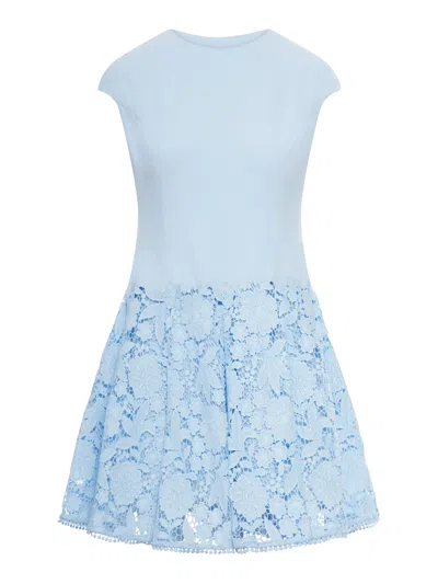 SELF-PORTRAIT BLUE CREPE LACE MINI DRESS