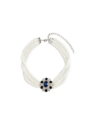 Self-portrait Blue Crystal Pearl Choker In White