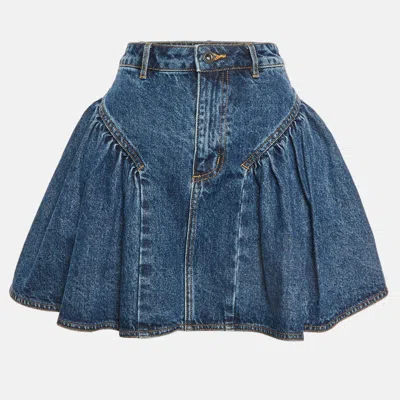 Pre-owned Self-portrait Blue Denim Flared Mini Skirt M