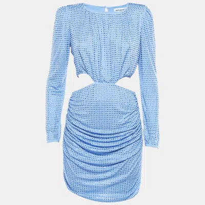 Pre-owned Self-portrait Blue Embellished Jersey Cut Out Mini Dress M