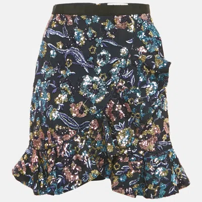 Self-portrait Blue Floral Sequin & Mesh Mini Skirt