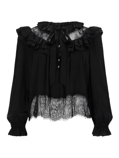 Self-portrait Lace Viscose Blouse In Multi
