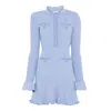 Self-portrait Faux Pearl-embellished Ribbed-knit Mini Dress In Blue