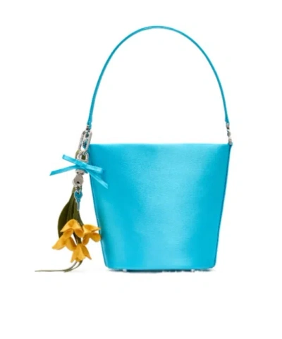 Self-portrait Blue Satin Bucket Bag