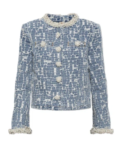 Self-portrait Blue Textured Denim Jacket