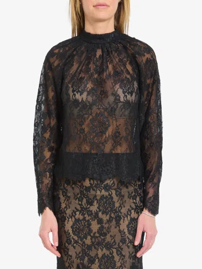 Self-portrait Sheer Lace Long-sleeve Top In Multi