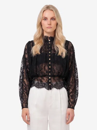 Self-portrait Blusa In Pizzo Con Collo Alto In Black