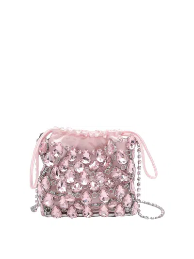 Self-portrait Mini Crystal Chainmail Handbag In Pink