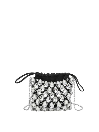 Self-portrait Mini Crystal Chainmail Handbag In Silver