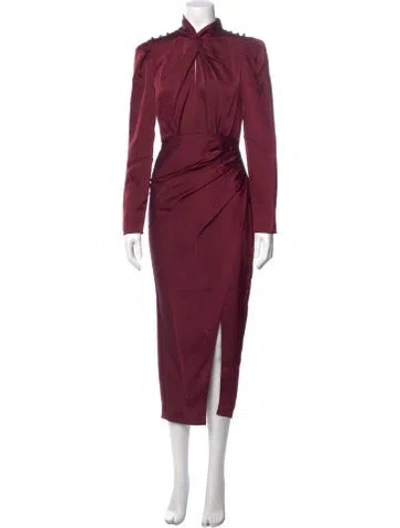 Pre-owned Self-portrait Bordeaux Satin Midi Dress Long Dress W/ Tags In Red