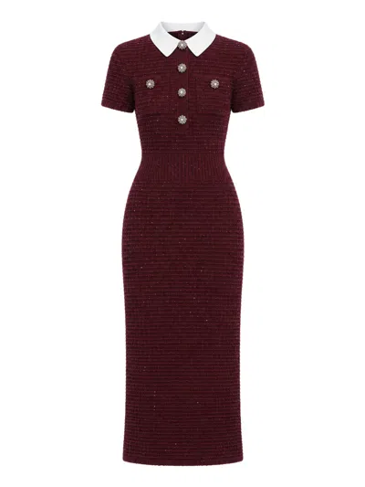 Self-portrait Bordeaux Textured Knit Midi Dress In Red