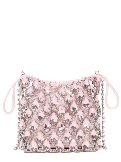 Self-portrait Borsa Mini In Maglia Metallica Con Cristalli In Pink