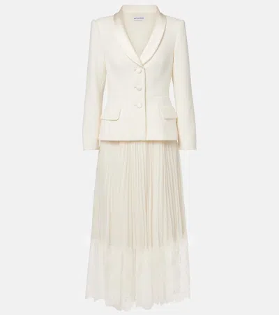 Self-portrait Cream Boucle Shawl Collared Midi Dress In White