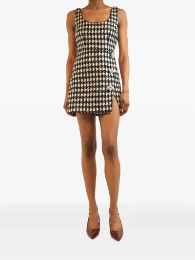 Pre-owned Self-portrait Bouclé Floral-embellished Mini Dress In Black