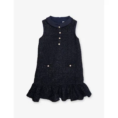 Self-portrait Kids' Boucle Frill Dress 3-12 Years Navy In Blue