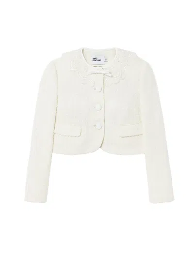Self-portrait Boucle Lace Collar Jacket In White