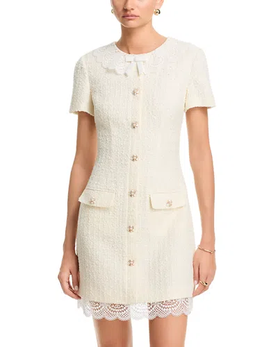 Self-portrait Boucle Lace Trim Mini Dress In White