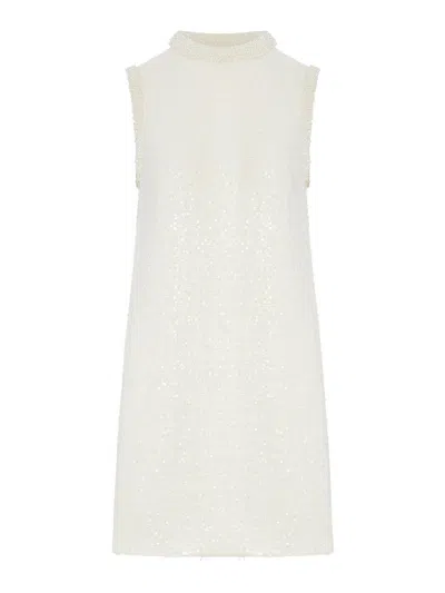 Self-portrait Boucle Mini Dress With Beads In Neutral