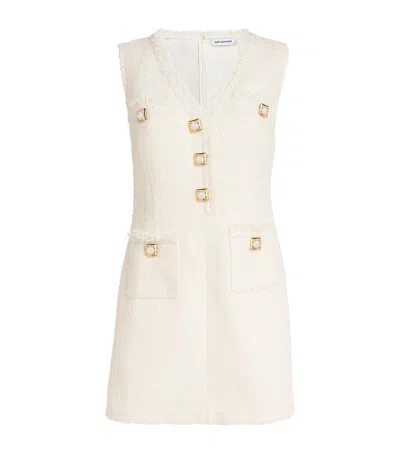 Self-portrait Cream Boucle Jeweled V-neck Mini Dress In White